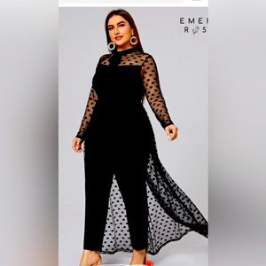 Polka Dot Mesh Jumpsuit With Skirt. New